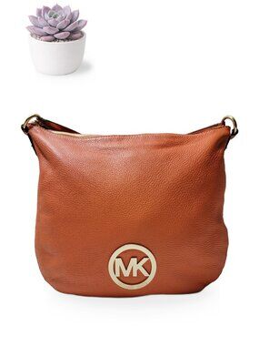 Michael Kors Fulton Large Hobo Orange Pebbled Leather Shoulder Bag Soft Purse